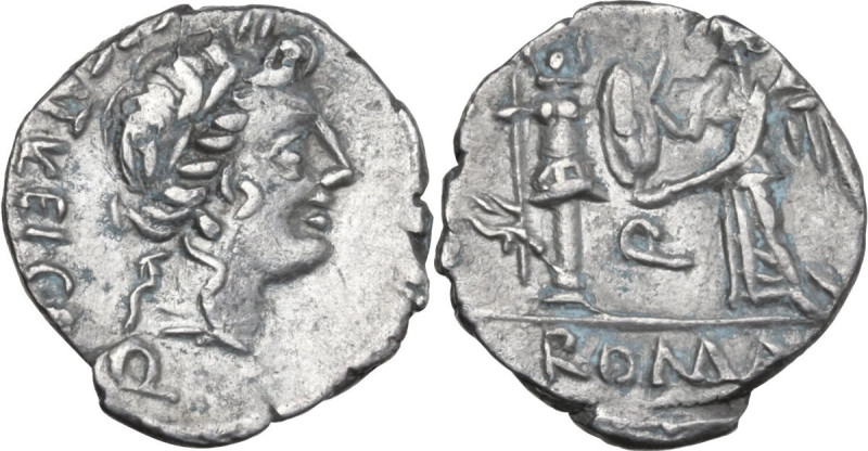 C. Egnatuleius. AR Quinarius, 97 BC. Obv. Laureate head of Apollo right; behind,...