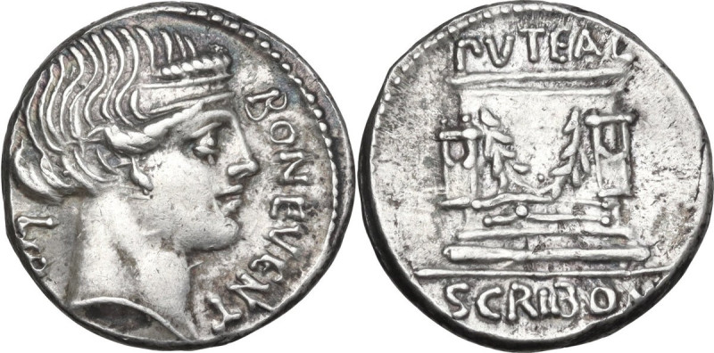 L. Scribonius Libo. AR Denarius, 62 BC. Obv. LIBO BON·EVENT. Diademed head of Bo...