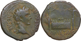 Augustus (27 BC - 14 AD) . AE As. Lugdunum (Lyon) mint. Struck circa 10-7 BC. Obv. CAESAR PONT MAX. Laureate head right. Rev. Front elevation of the A...