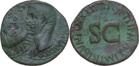 Augustus (27 BC - 14 AD). AE As, 11-12 AD. Obv. IMP CAESAR DIVI F AVGVST[VS IMP XX]. Bare head left. Rev. PONTIF MAXIM TRIBVN POT XXXIIII. Legend surr...