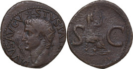 Divus Augustus (died 14 AD). AE As. Struck under Tiberius. Obv. DIVVS AVGVSTVS PATER. Radiate head left; star above; to left, thunderbolt. Rev. Female...