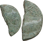 Augustus (27 BC - 14 AD) with Agrippa. AE As, Nemausus mint, c. 10-14 AD. Obv. Heads of Agrippa, wearing combined rostral crown and laurel wreath, to ...