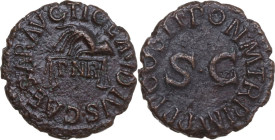 Claudius (41-54). AE Quadrans, Rome mint, 42 AD. Obv. TI CLAVDIVS CAESAR AVG. Hand holding scales; in field, P.N.R. Rev. PON M TR IMP PP COS II. Legen...