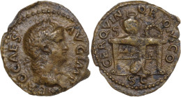 Nero (54-68). AE Semis, Rome mint, 62-68. Obv. NERO CAESAR AVG IMP. Laureate head right. Rev. CER QVINQ ROM CO S S C. Table decorated with two sphinxe...