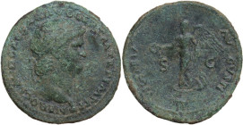 Nero (54 68). AE Dupondius. Lugdunum mint. Obv. NERO CLAVD CAESAR AVG GER P M TR P IMP P P. Radiate head right, with globus at point of neck. Rev. VIC...