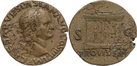 Vespasian (69-79). AE As, Lugdunum mint, 72 AD. Obv. IMP CAESAR VESPASIAN AVG COS IIII. Laureate head right. Rev. Garlanded altar, S-C across fields, ...