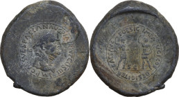 Vespasian (69-79). Sestertius impression on PB Ingot, uncertain era. Obv. IMP CAES VESPASIAN AVG P M TR P P P COS III. Laureate head right. Rev. CAES ...