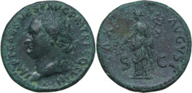 Titus (79-81). AE As, 80-81. Obv. IMP T CAES VESP AVG P M TR P COS VIII. Laureate head left. Rev. PAX AVGVST. Pax standing to left, holding branch and...