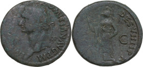 Domitian (81-96). AE Sestertius, 82 AD. Obv. IMP [CAES DIVI VESP F] DOMITIAN AVG PM. Laureate head left. Rev. [TR P COS VIII] DES VIIII PP, SC. Minerv...