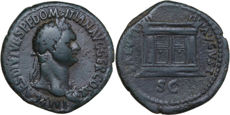 Domitian (81-96). AE As, 85 AD. Obv. IMP CAES DIVI VESP F DOMITIAN AVG GER COS X...