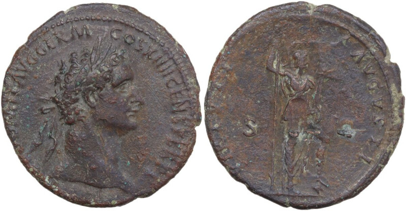 Domitian (81-96). AE As, 88-89 AD. Obv. [IMP CAES DO]MIT AVG GERM COS XIIII CENS...