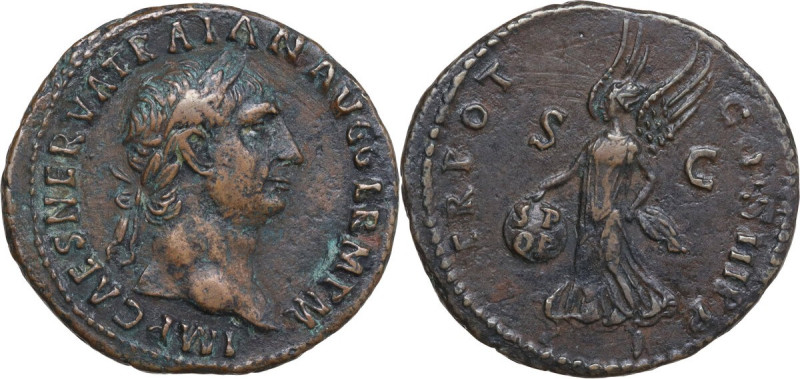 Trajan (98-117). AE As, Rome mint, 99-100. Obv. IMP CAES NERVA TRAIAN AVG GERM P...