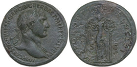 Trajan (98-117). AE Sestertius, 103-111 AD. Obv. IMP CAES NERVAE TRAIANO AVG GER DAC PM TR P COS V PP. Laureate bust right, wearing aegis. Rev. SPQR O...