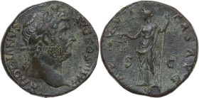 Hadrian (117-138). AE Sestertius, 134-138. Obv. HADRIANVS AVG COS III P P. Laureate head right. Rev. AEQVITAS AVG SC. Aequitas standing left, holding ...