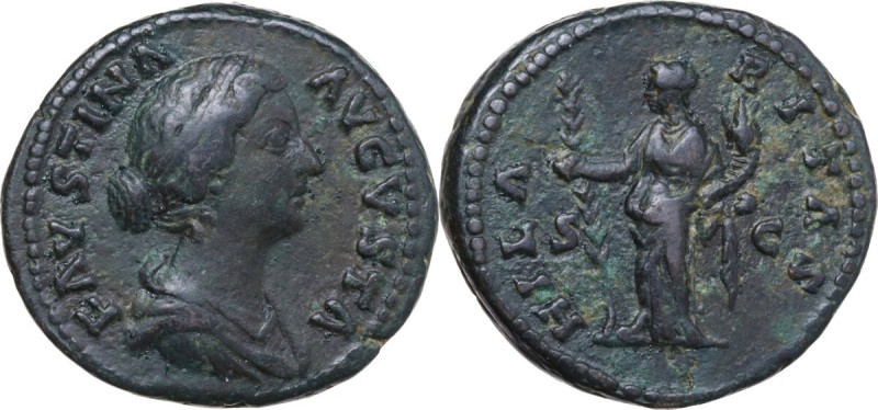 Faustina II (died 176 AD). AE As, Rome mint, 161-162 AD. Obv. FAVSTINA AVGVSTA. ...