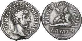 Lucius Verus (161-169). AR Denarius, 163-164 AD. Obv. L. VERVS AVG ARMENIACVS. Bare-headed bust right. Rev. TR P III IMP II COS II, ARMENIA. Armenia s...