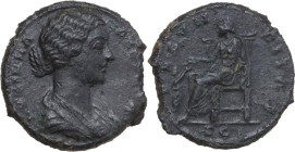 Lucilla, wife of Lucius Verus (died 183 AD). AE As, Rome mint. Obv. LVCILLA AVGVSTA. Draped bust right. Rev. FECVNDITAS SC. Fecunditas seated left, ex...