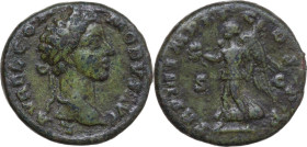 Commodus (177-192). AE As. Rome mint, 178 AD. Obv. L AVREL COMMODVS AVG. Laureate head right. Rev. TR P III IMP II COS P P / S - C. Victory advancing ...