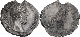 Commodus (177-192). AR Denarius, 184-185 AD. Obv. M COMM ANT P FEL AVG BRIT. Laureate head right. Rev. TR P X IMP VII COS IIII P P, FOR RED. Fortuna s...