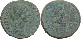 Crispina, wife of Commodus (died 183 AD). AE As. Rome mint. Obv. CRISPINA AVGVSTA. Draped bust right. Rev. VENVS FELIX SC. Venus seated left, holding ...