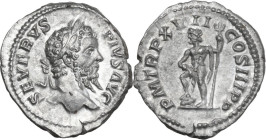 Septimius Severus (193-211). AR Denarius, 209 AD. Obv. SEVERVS PIVS AVG. Laureate bust right. Rev. PM TR P XVII COS III PP. Neptune standing left, rig...