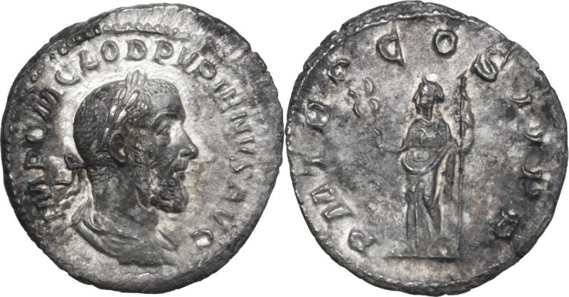 Pupienus (238 AD). AR Denarius, Rome mint. Obv. IMP C M CLOD PVPIENVS AVG. Laure...