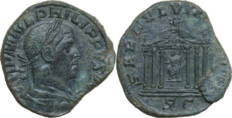 Philip I (244-249). AE Sestertius, 249 AD. Obv. IMP M IVL PHILIPPVS AVG. Laureat...