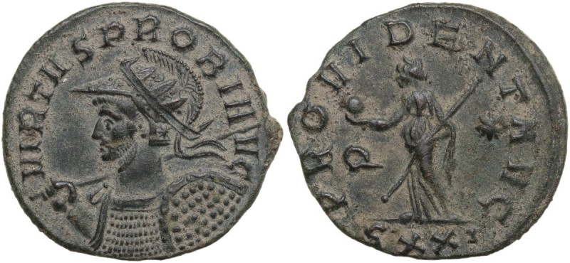 Probus (276-282). BI Antoninianus, Ticinum mint. Obv. VIRTVS PROBI AVG. Helmeted...