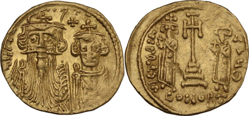 Constans II, with Constantine IV (641-668). AV Solidus. Constantinople mint. Str...