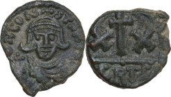 Constans II (641-668). AE Half follis, Carthage mint, 647-652. Obv. CONSTANTINVS D N PP A. Crowned and draped bust facing, holding globus cruciger. Re...