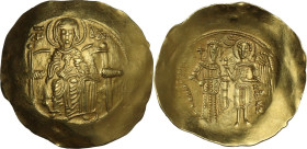 Isaac II, Angelus (1185-1195). AV Hyperpyron Nomisma, Constantinople mint. Obv. MHP (ligate) - ΘV across field. The Virgin enthroned facing, nimbate a...