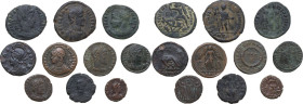The Roman Empire. Multiple lot of ten (10) unclassified AE Late Roman coins. Including: Constantine I, Commemorative Series, Constantine II, Crispus, ...