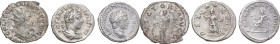 The Roman Empire. Multiple lot of three (3) unclassified AR Denarii and Antoninianus.