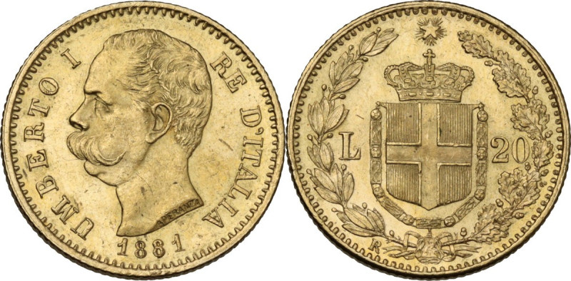 Umberto I (1878-1900). 20 lire 1881. Pag. (decimali) 577; MIR (Savoia) 1098c. AU...