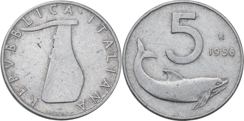 5 lire 1956. Mont. 10. It. 1.01 g. 20.00 mm. RR. qBB.