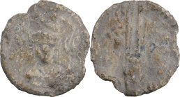 Leads from Ancient and Medieval World. PB Tessera. Medieval period, c. 10th-12th centuries AD. D/ Crowned (?) facing bust. R/ Uncertain symbol. PB. 5....