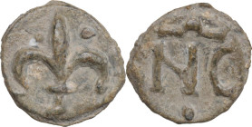 Leads from Ancient and Medieval World. PB Tessera. Medieval period, c. 10th-12th centuries AD. D/ Lily. R/ NC. Omicron above, pellet below. PB. 3.24 g...