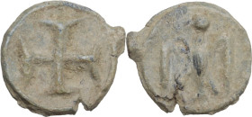 Leads from Ancient and Medieval World. PB Tessera. Medieval period, c. 10th-12th centuries AD. D/ Cross. R/ Eagle facing. PB. 2.05 g. 16.00 mm. Good V...