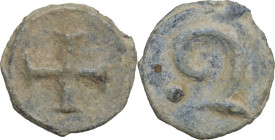 Leads from Ancient and Medieval World. PB Tessera. Medieval period, c. 10th-12th centuries AD. D/ Cross. R/ Spiral. PB. 1.74 g. 14.00 mm. VF.