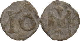 Leads from Ancient and Medieval World. PB Tessera. Medieval period, c. 10th-12th centuries AD. D/ vIO or v10. R/ Eagle facing. PB. 1.28 g. 13.50 mm. V...