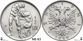 Albania. First Republic (1925-1928), Ahmet Zogu as president. 1/2 lek 1926 R, Rome mint. KM 4. NI. 6.12 g. 24.00 mm. Frosty surfaces. Encapsulated by ...