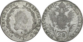 Austria. Franz I (1804-1835). AR 20 Kreuzer 1810 A, Wien mint. KM 2141. AR. 6.66 g. 28.00 mm. Adjustment marks on reverse. About VF/VF.
