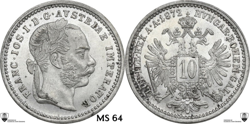 Austria. Franz Joseph (1848-1916). 10 kreuzer 1872. KM 2206. AR. 1.77 g. 18.00 m...