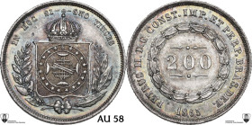 Brazil. Pedro II (1831-1889). 200 reis 1865. KM 469. AR. 2.53 g. 19.00 mm. Encapsulated by Classical Coin Grading AU 58.