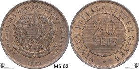 Brazil. Republic (1889-1967). 20 reis 1889. KM 490. CU. 7.00 g. 25.00 mm. Traces of overstriking on reverse. Encapsulated by Classical Coin Grading MS...