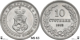 Bulgaria. Ferdinand I (1908-1918). 10 Stotinki 1913. KM 25. CU/NI. 3.99 g. 19.00 mm. Rare as such. Encapsulated by Classical Coin Grading MS 63 Minor ...