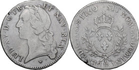 France. Louis XV (1715-1774). Ecu 1760, Aix mint. Gad. (roy.) 322. AR. 28.82 g. 41.00 mm. RR. Very rare. Bump on edge. About VF.