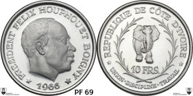 Ivory Coast. Republic (1960- ). 10 francs 1966. KM 1. AR. 25.00 g. 34.00 mm. Encapsulated by Classical Coin Grading PF 69 CAMEO.