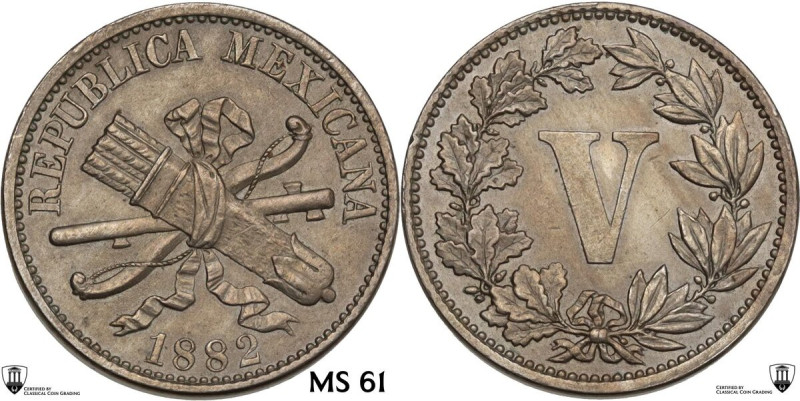 Mexico. Federal Republic (1823-1905). 5 centavos 1882. KM 399. CU/NI. 5.00 g. 20...