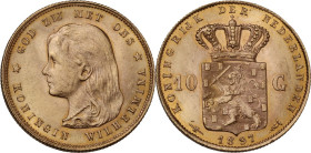 Netherlands. Wilhelmina (1890-1948). 10 Gulden 1897. KM 118; Fried. 347. AV. 6.72 g. 23.00 mm. EF.